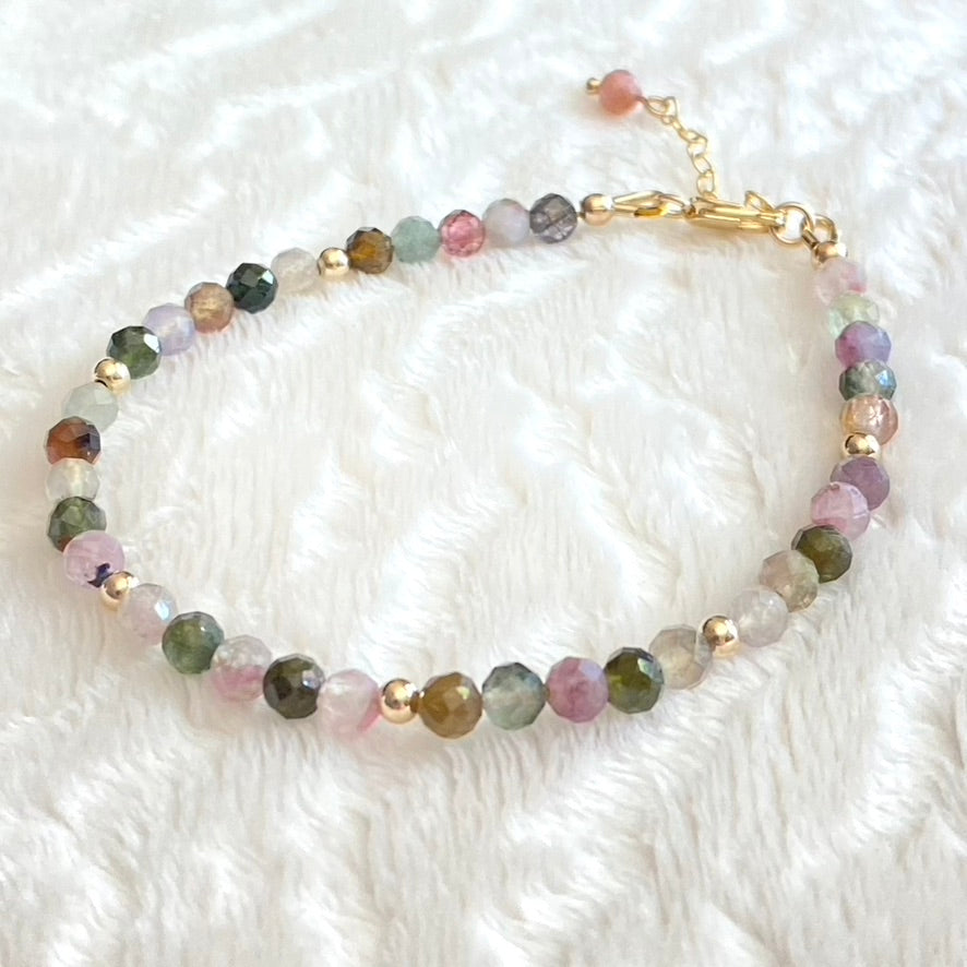 Bracelet tourmaline multicolore et feuille d'or