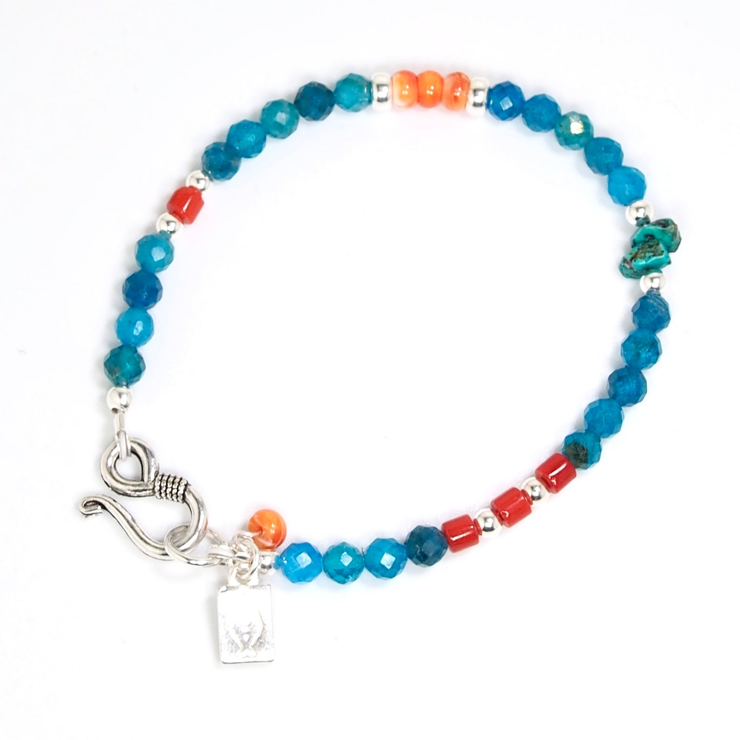 Bracelet apatite, corail, turquoise et argent sterling