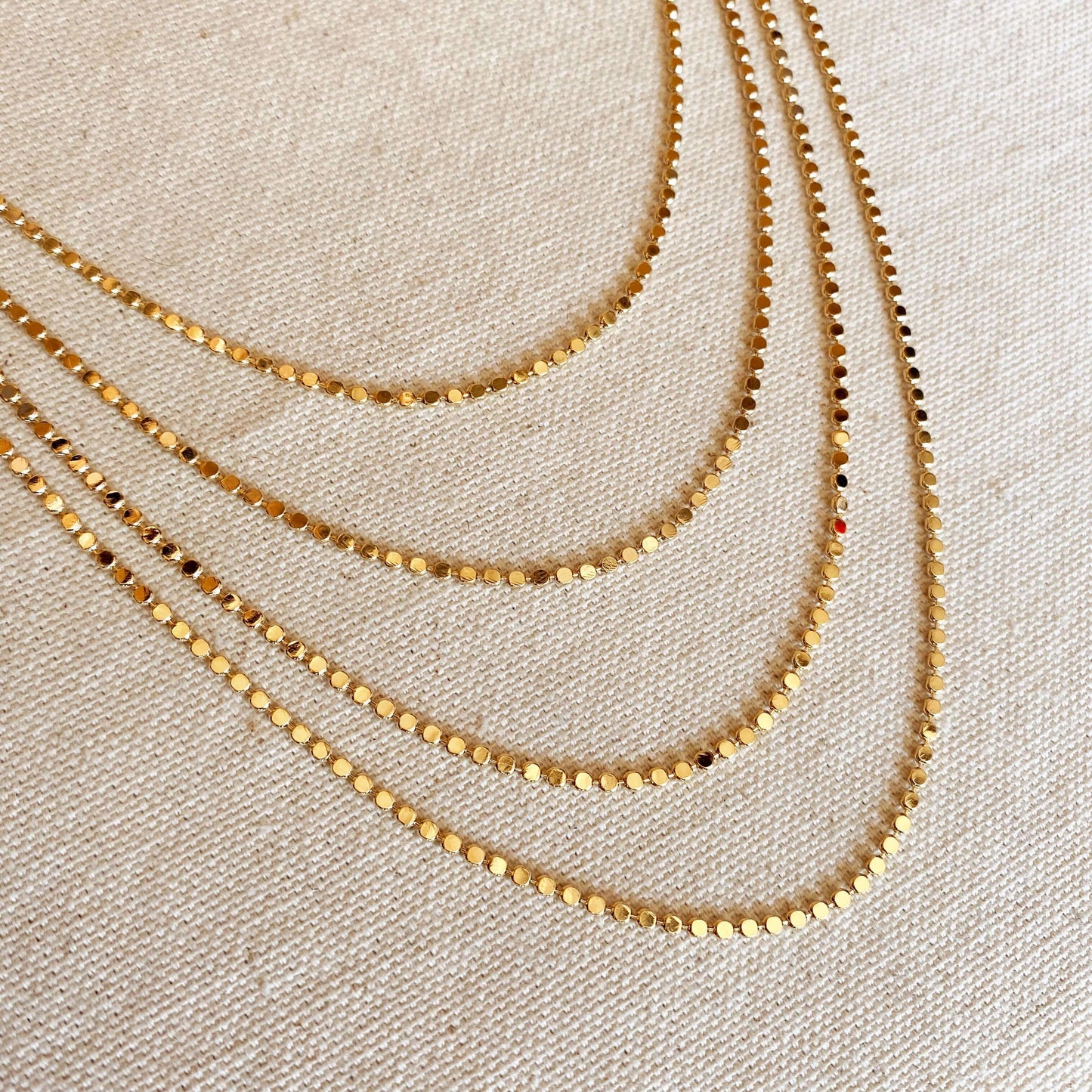 Collier chaîne à boules plates pois de 2 mm rempli d'or 18 carats