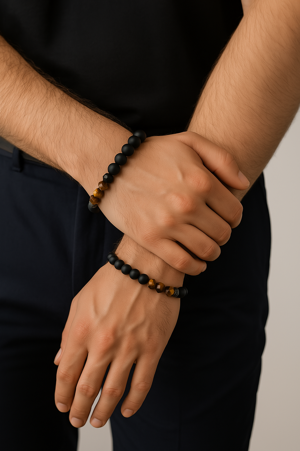 Bracelet oeil de tigre et onyx mat