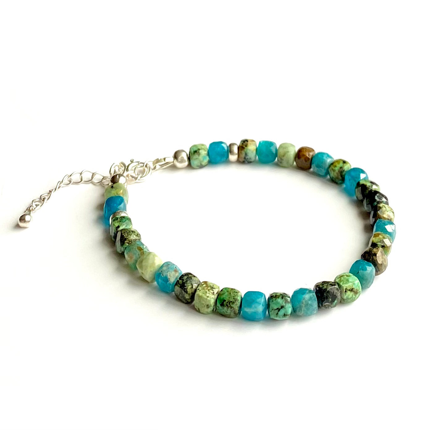 Turquoise and silver apatite bracelet