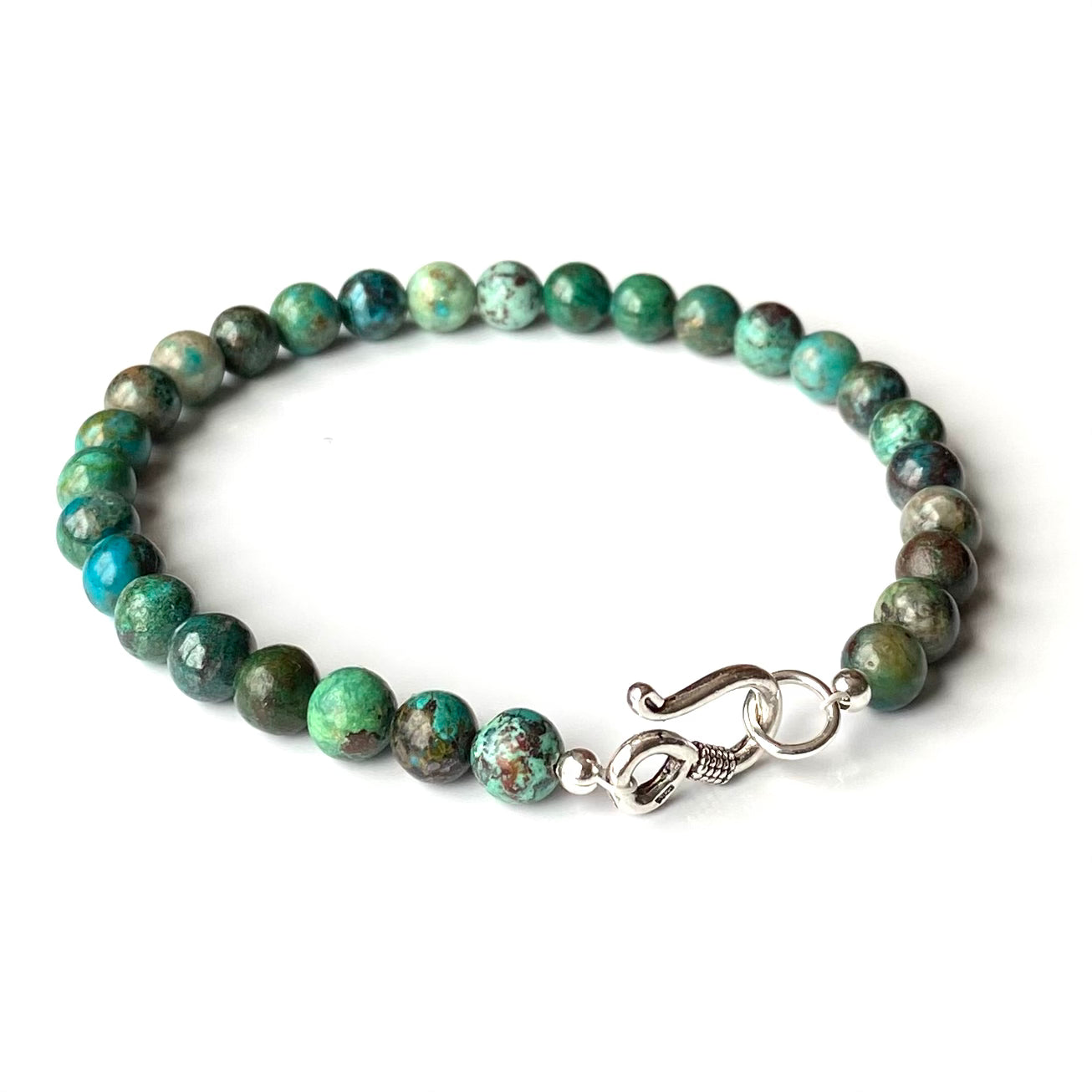 Chrysocole and sterling silver bracelet