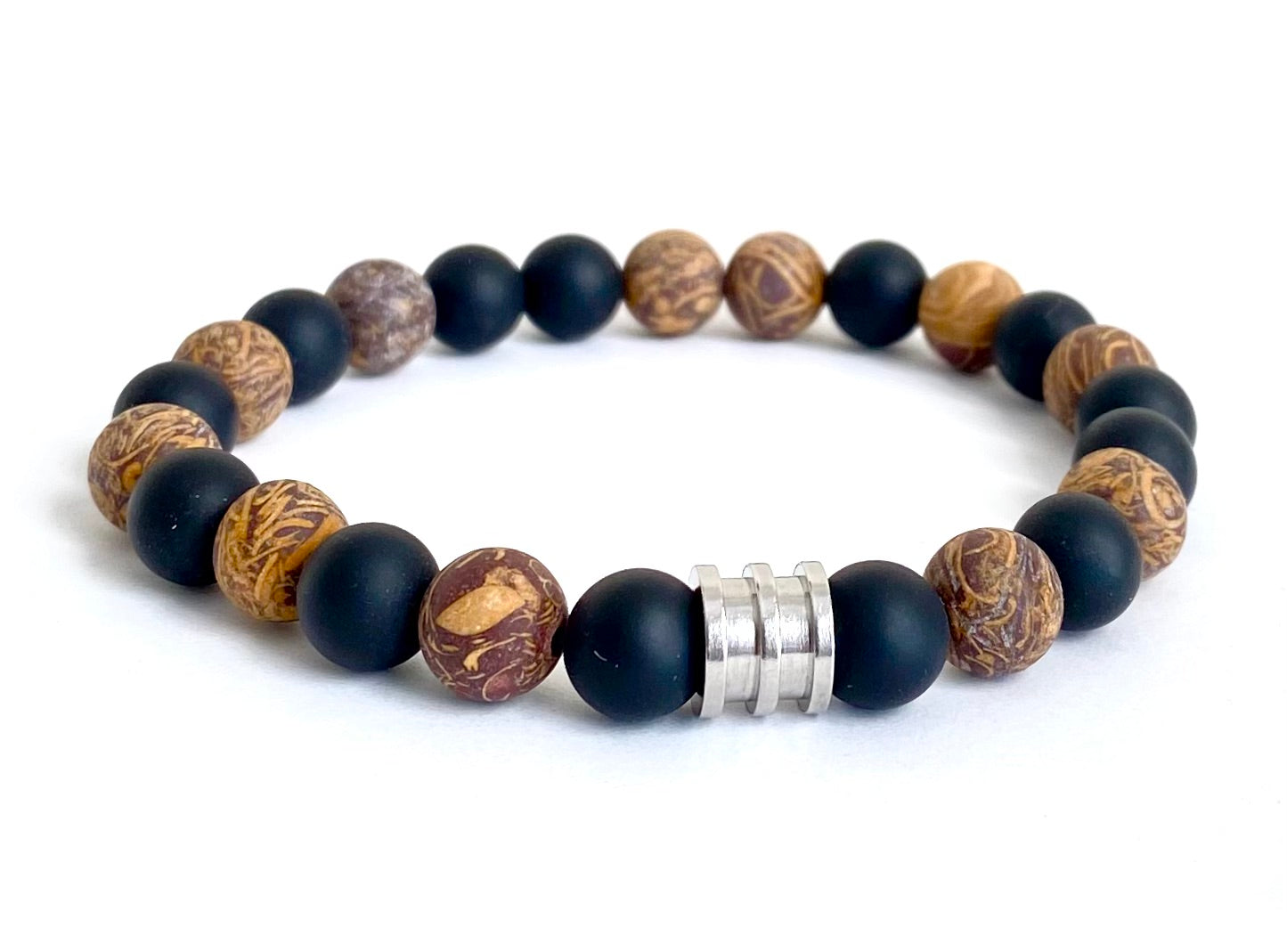 Bracelet jaspe peau d'éléphant et onyx mat