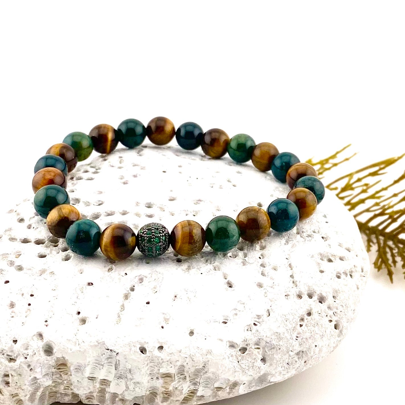 Bracelet oeil de tigre et agate mousse