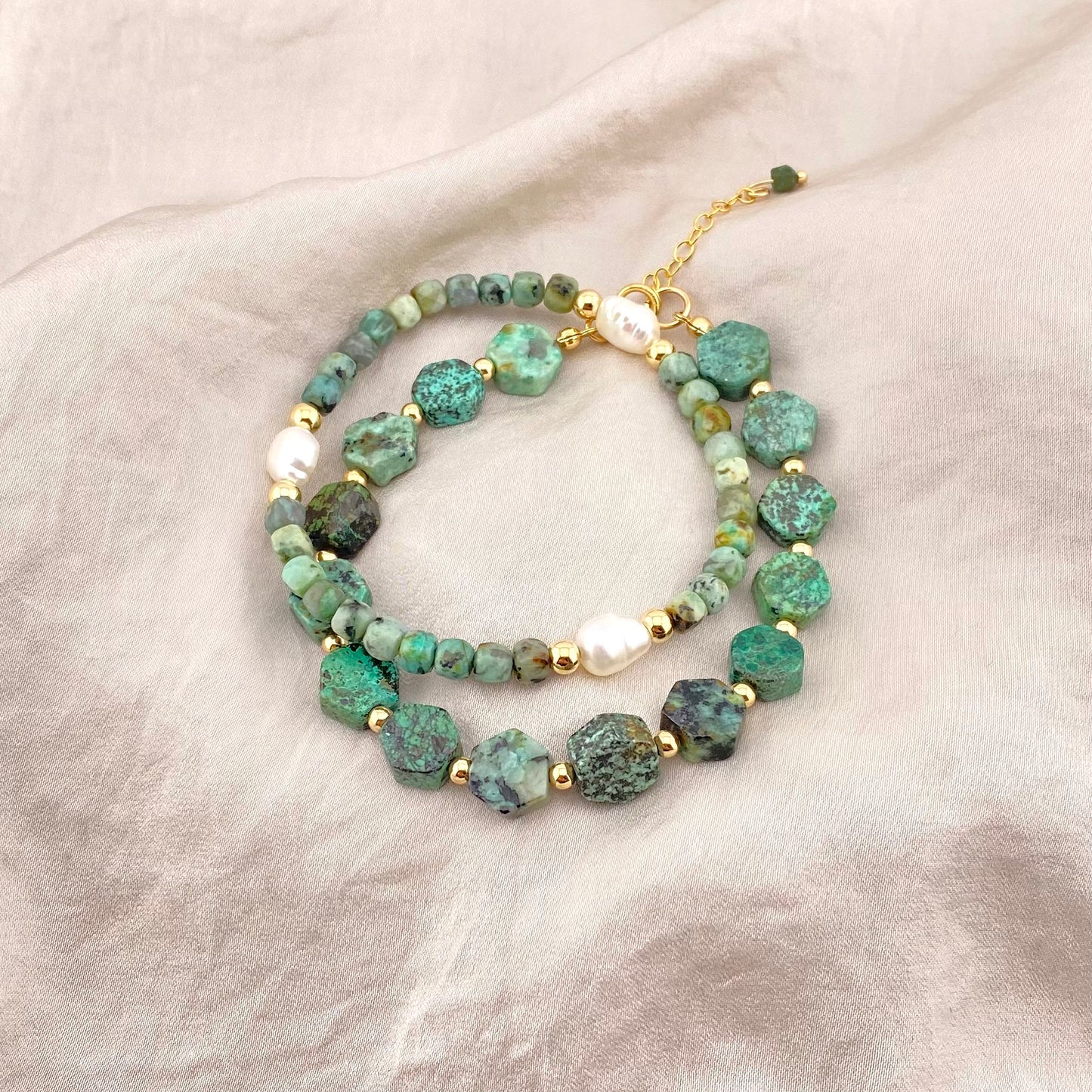 Bracelet turquoise et or rempli.