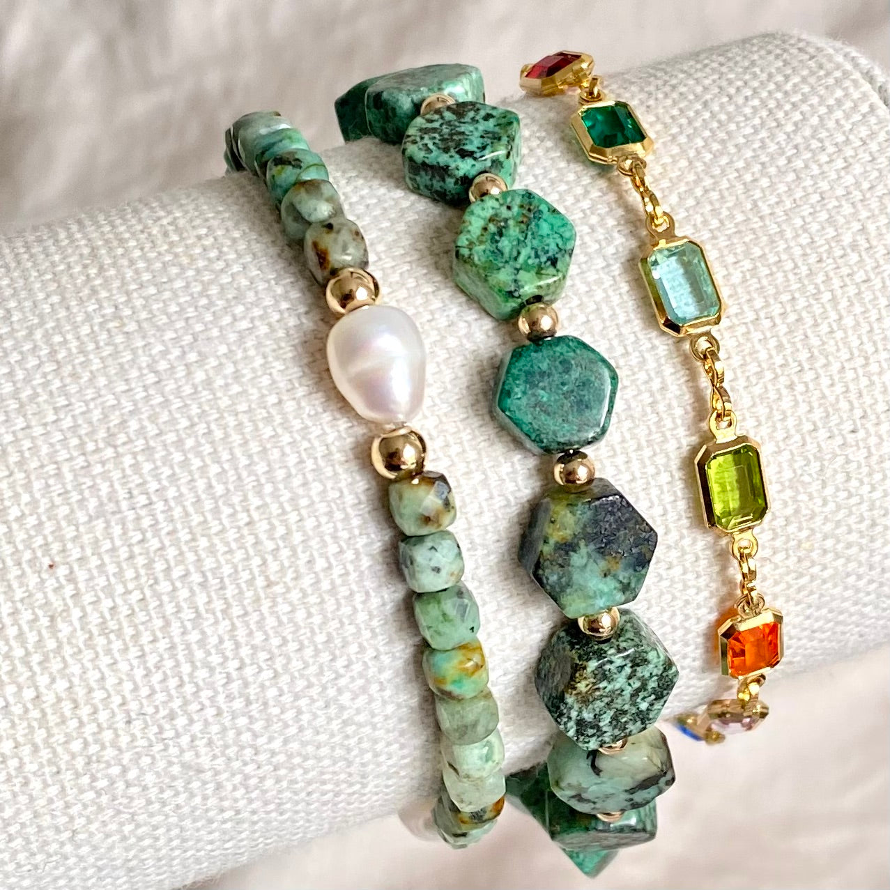 Bracelet turquoise et or rempli ou argent sterling