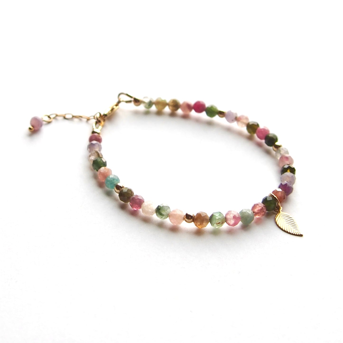 Bracelet tourmaline multicolore et feuille d'or