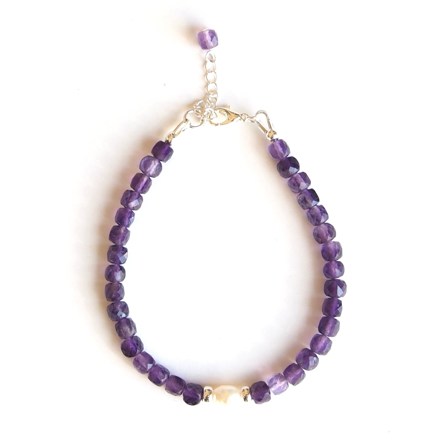 Bracelet améthyste, perles d'eau douce et argent