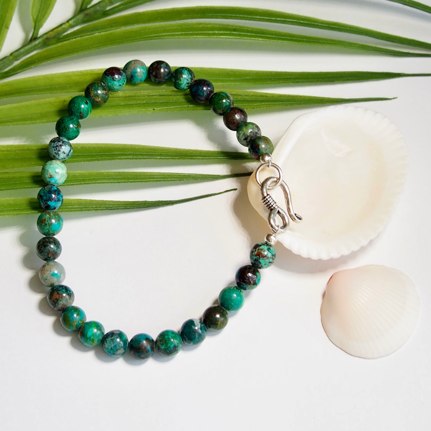 Chrysocole and sterling silver bracelet