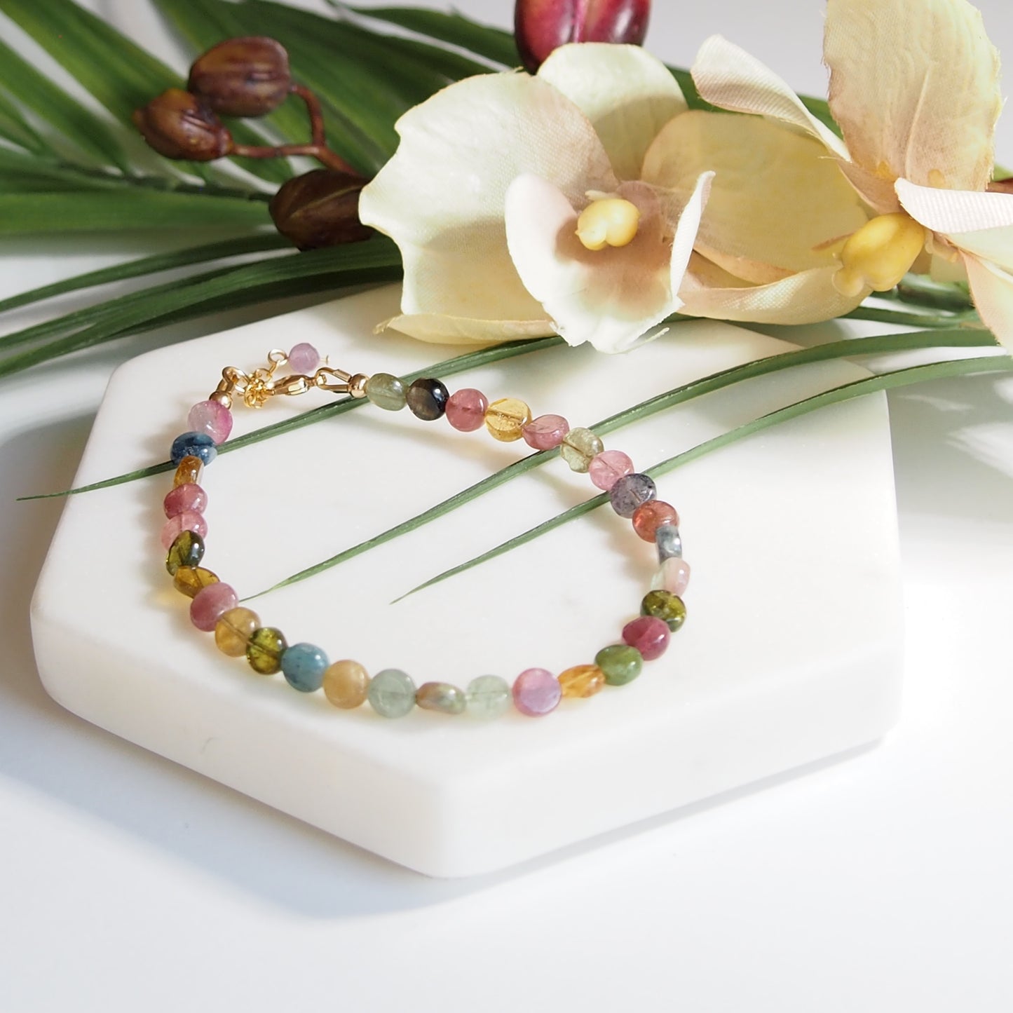 Bracelet tourmaline pastilles et or