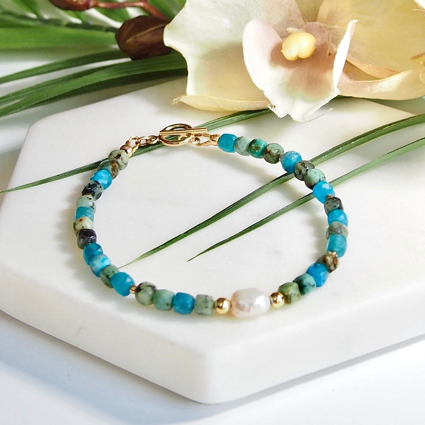 Turquoise, apatite and sterling silver bracelet