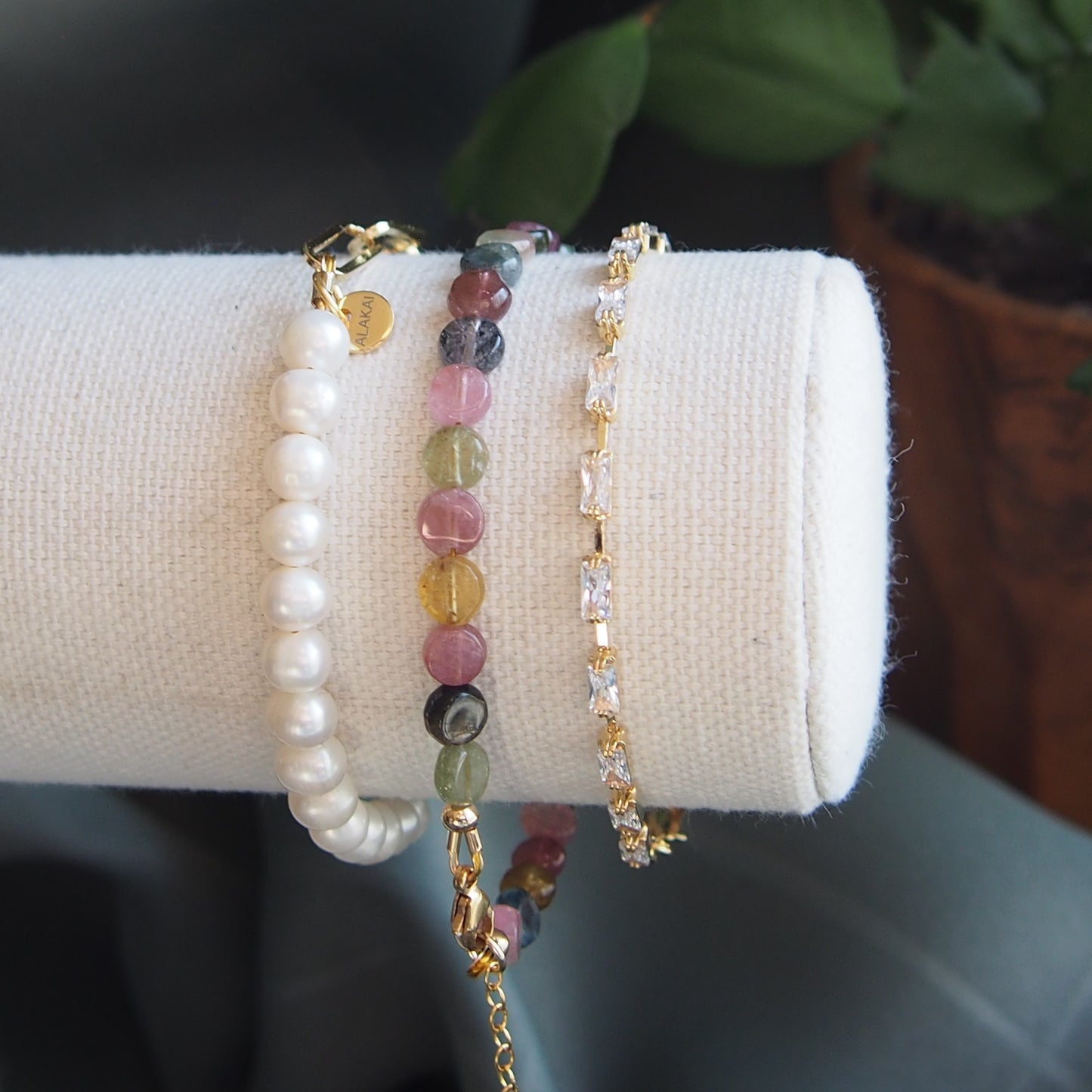 Bracelet tourmaline pastilles et or