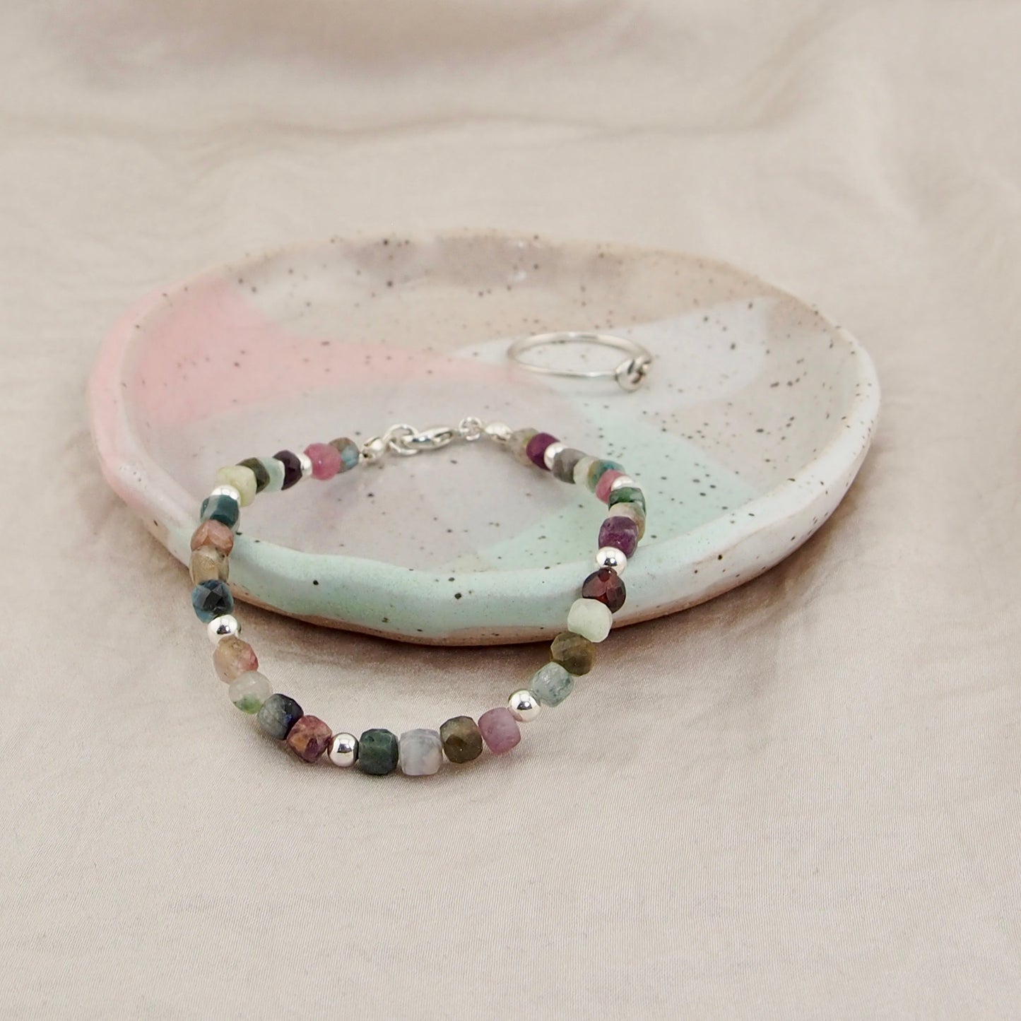 Silver cube tourmaline bracelet