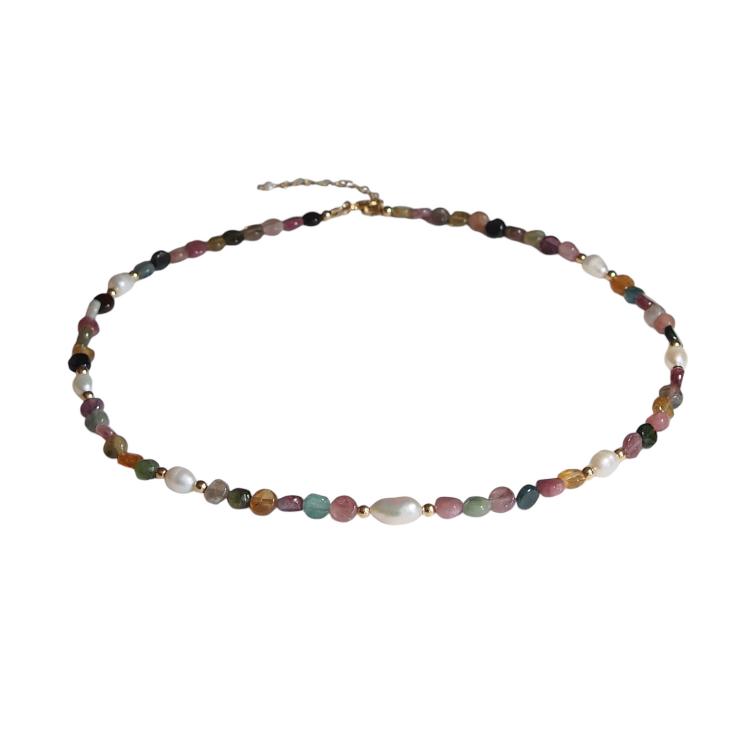 Tourmaline, freshwater pearl and gold necklace