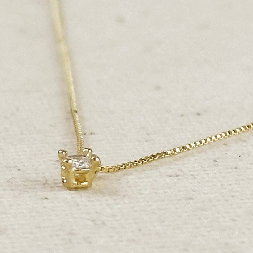 Collier Solitaire Mini CZ en Or Rempli 18k
