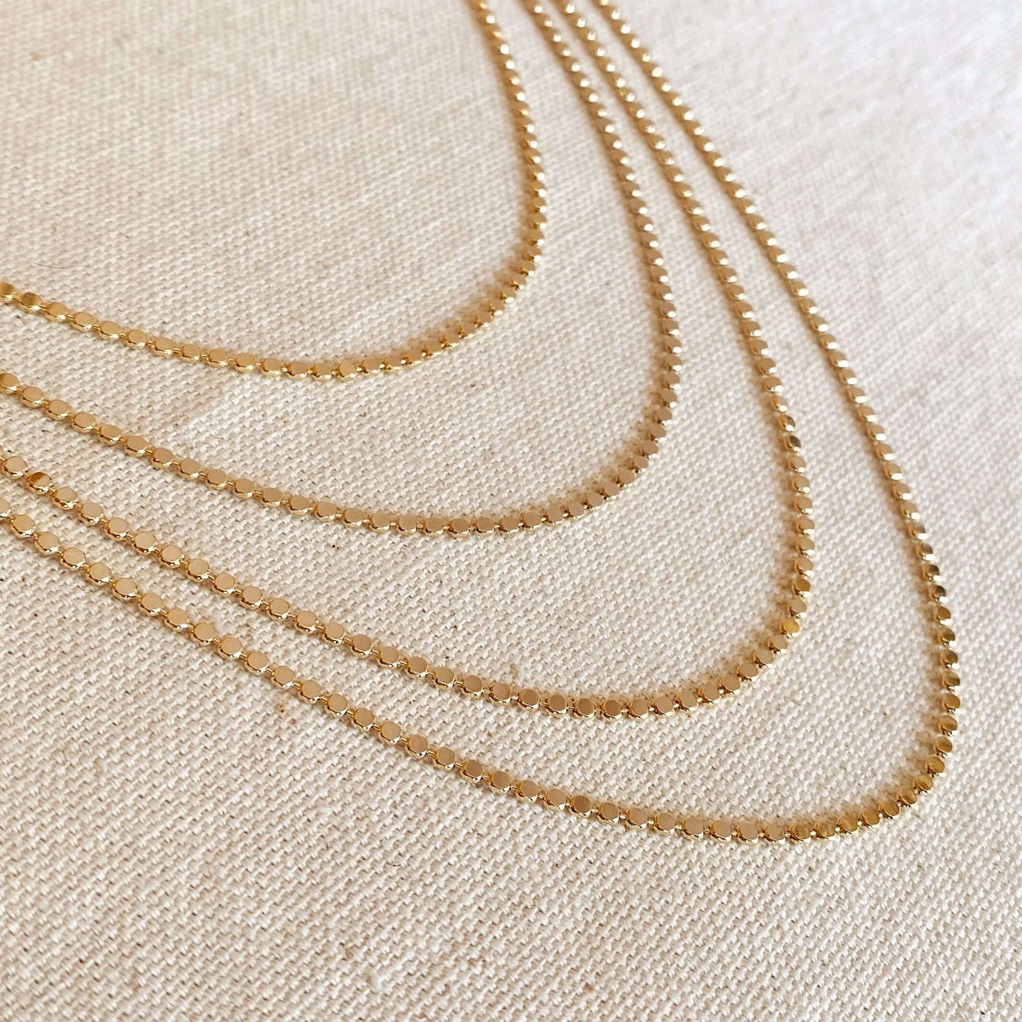 Collier chaîne à boules plates pois de 2 mm rempli d'or 18 carats