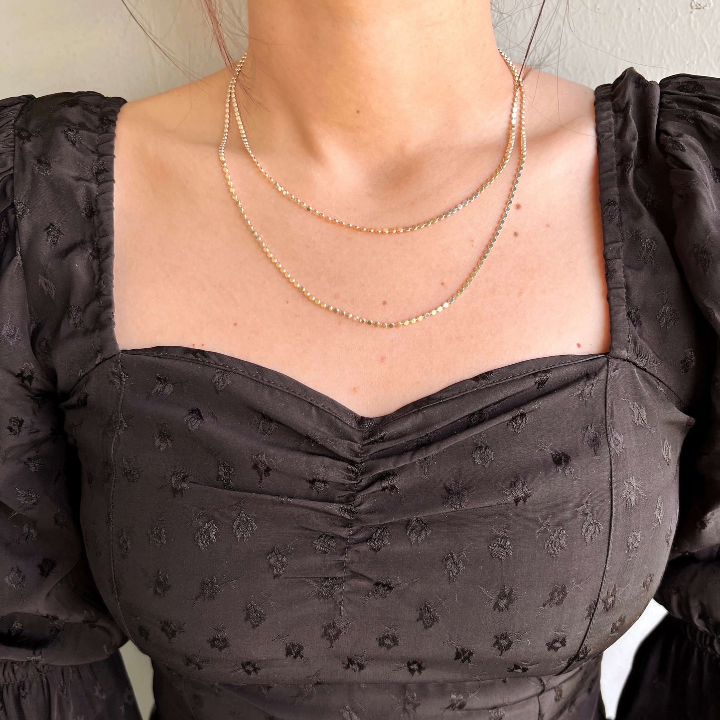 Collier chaîne à boules plates pois de 2 mm rempli d'or 18 carats