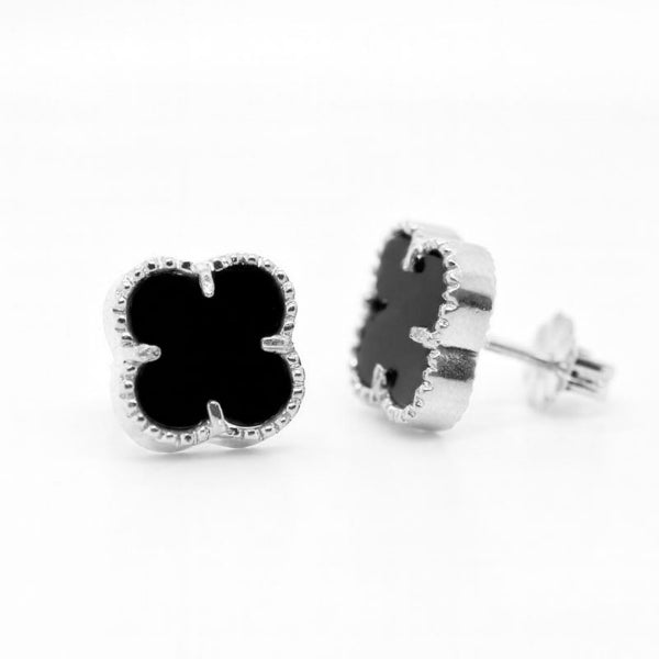 Boucles d'oreilles trèfles en argent sterling et nacre ou onyx