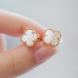 Boucles d'oreilles trèfles en argent sterling plaqué or et nacre
