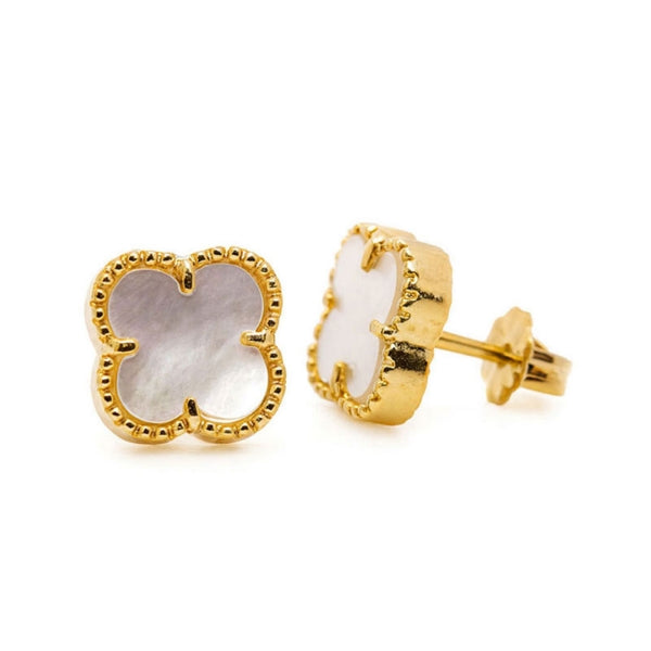 Boucles d'oreilles trèfles en argent sterling plaqué or et nacre