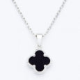 Collier trèfle à quatre feuilles en onyx noir et argent 925