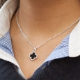 Collier trèfle à quatre feuilles en onyx noir et argent 925