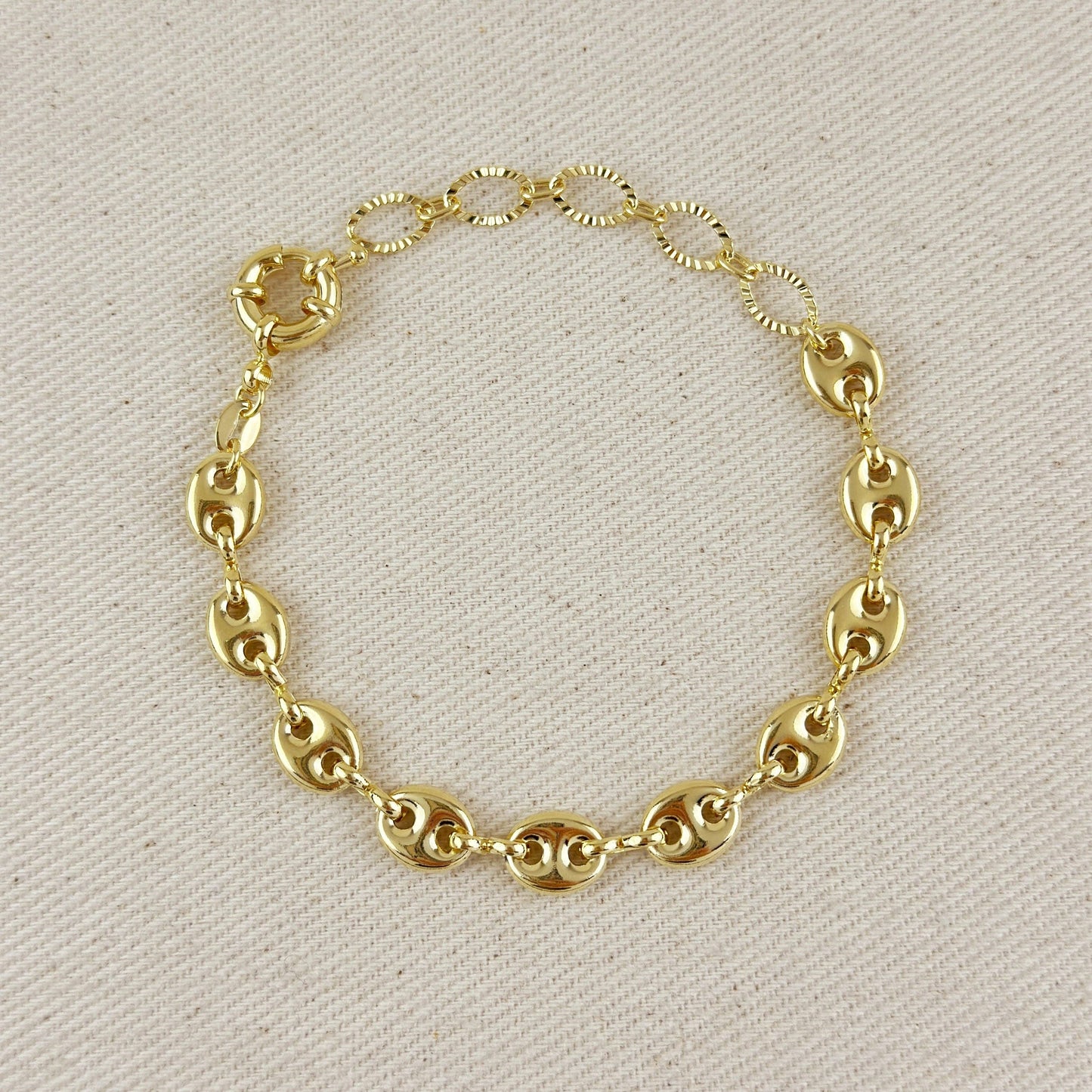 Bracelet mariner bombé en or rempli 18 carats avec rallonge de chaîne unique