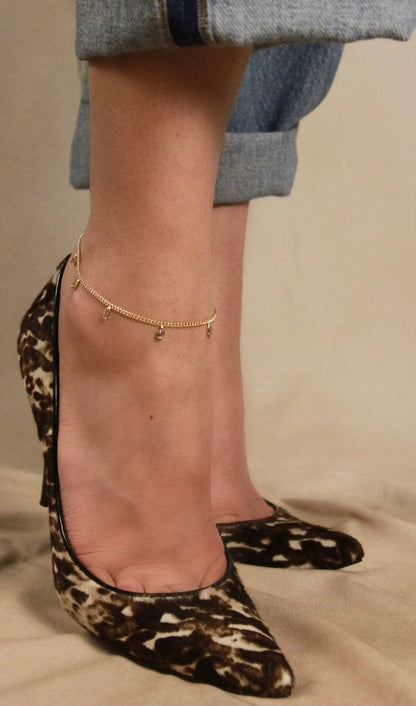 Bracelet de cheville de 2 mm remplie d'or 18 carats avec zircons