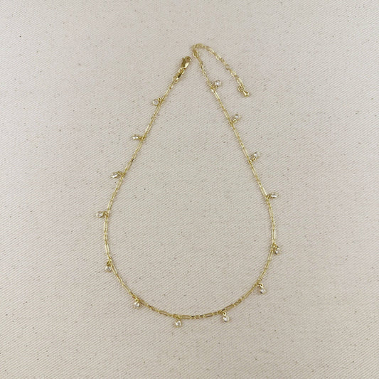 Collier chaîne trombone en or rempli 18K avec pendentifs en zirconium cubique sertis.