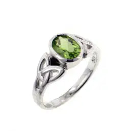 Bague en argent sterling avec nœud celtique et péridot vert véritable
