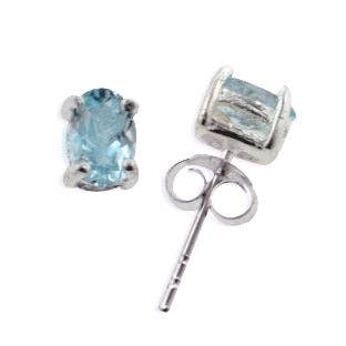 Boucles d'oreilles ovales à petits clous en argent sterling avec topaze bleu ciel véritable, 4 x 6 mm