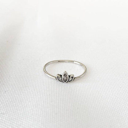 Bague Lotus en argent sterling 925 et zircons
