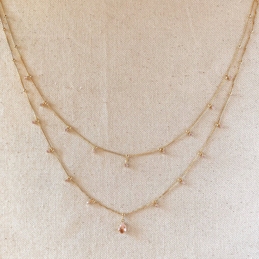 Collier superposé en or rempli 18 carats avec pierres de zircone cubique