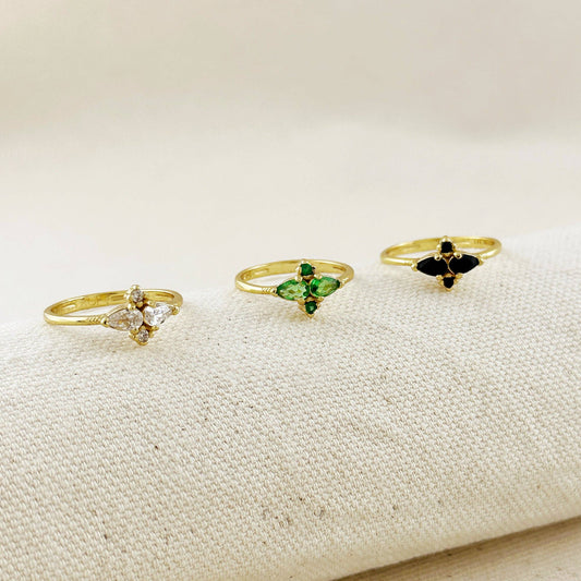 Bague en zircone cubique en forme de fleur vintage en or rempli 18 carats