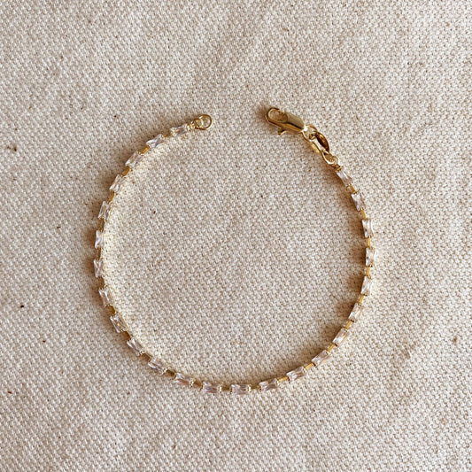 Bracelet de tennis avec grandes baguettes en or rempli 18 carats