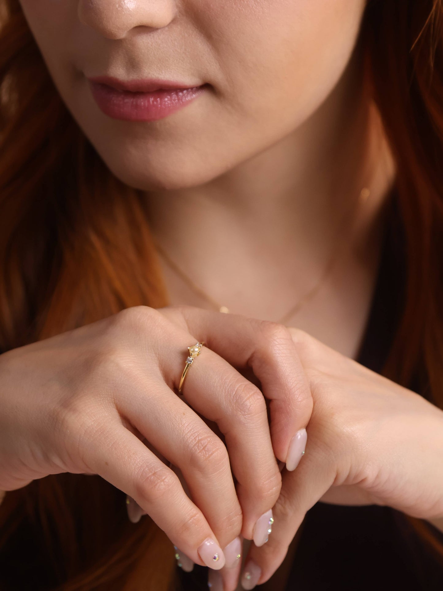 Bague en or rempli 18k avec perle et cristal