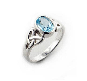 Bague en argent sterling avec nœud celtique et topaze bleue véritable