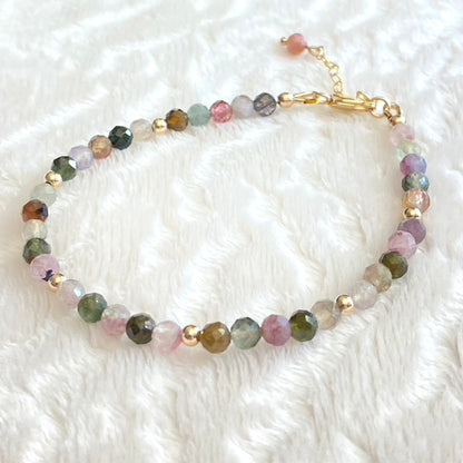 Bracelet tourmaline multicolore et feuille d'or