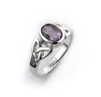 Bague en argent sterling avec nœud celtique et véritable améthyste violette