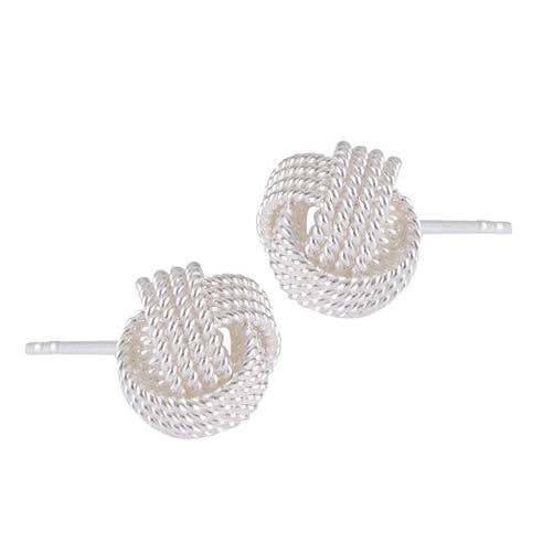 Petites boucles d'oreilles élégantes en forme de nœud d'amour en argent sterling