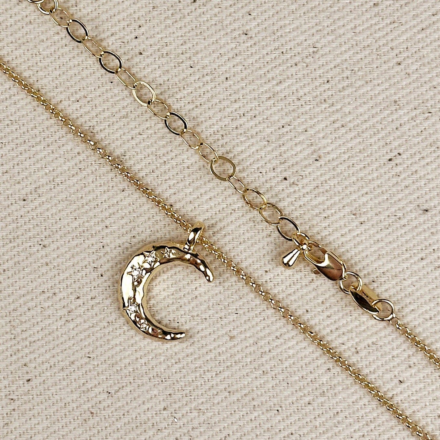 Collier avec chaîne en or et pendentif Croissant de lune martelé, en or rempli 18 carats