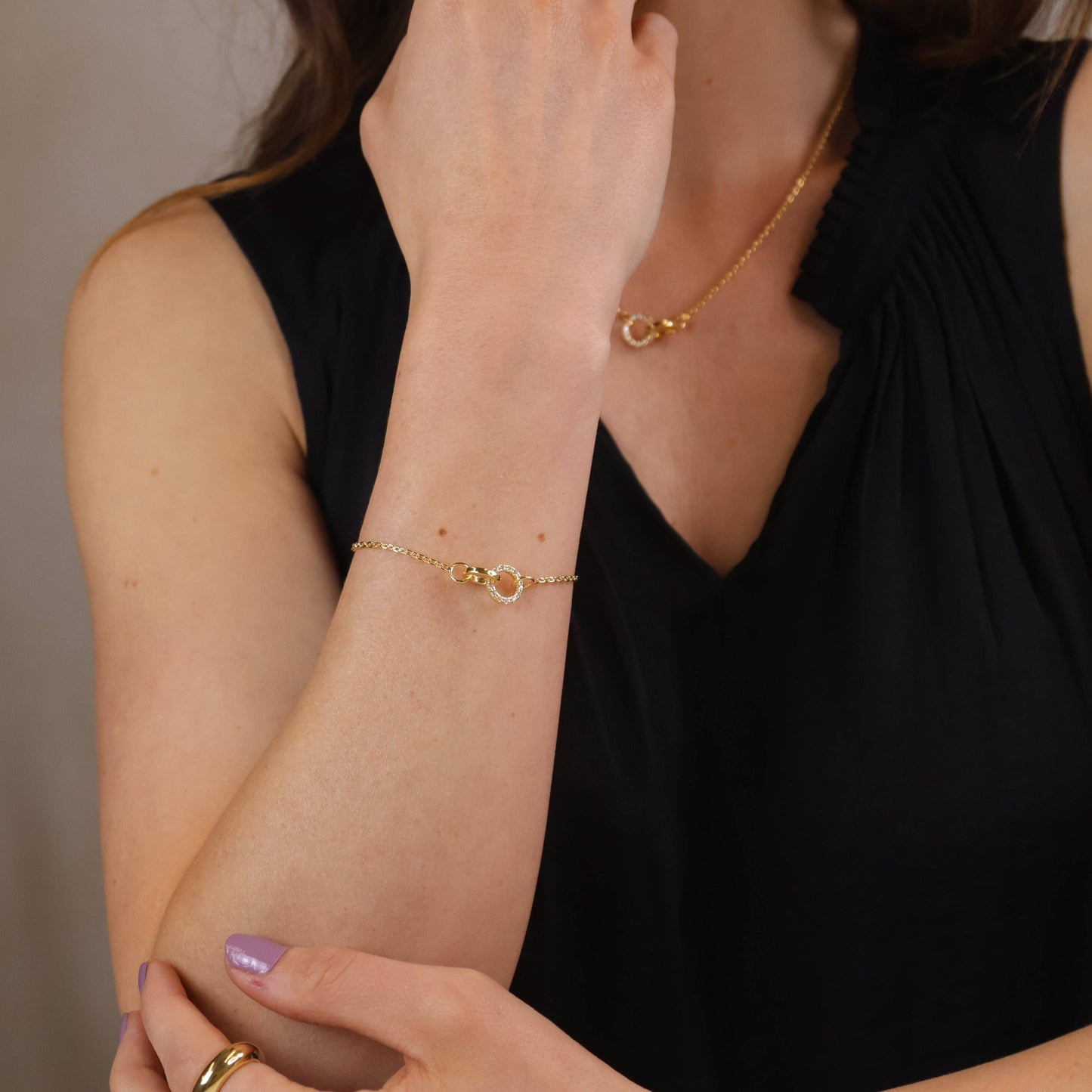 Bracelet en or rempli 18k avec maillons et zircon cubique