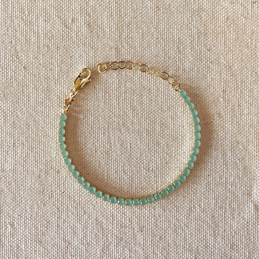 Bracelet en forme de menthe et zircone cubique de 3 mm rempli d'or 18 carats