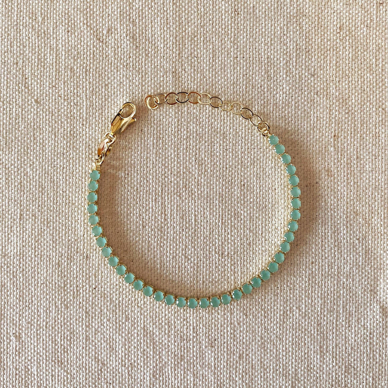 Bracelet  turquoise clair, en zircone cubique de 3 mm rempli d'or 18 carats