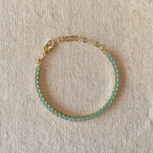 Bracelet  turquoise clair, en zircone cubique de 3 mm rempli d'or 18 carats