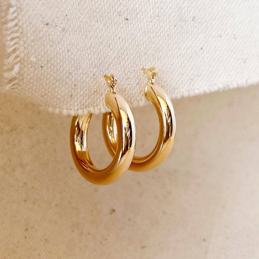 Créoles tubulaires classiques de 25 mm remplies d'or 18 carats