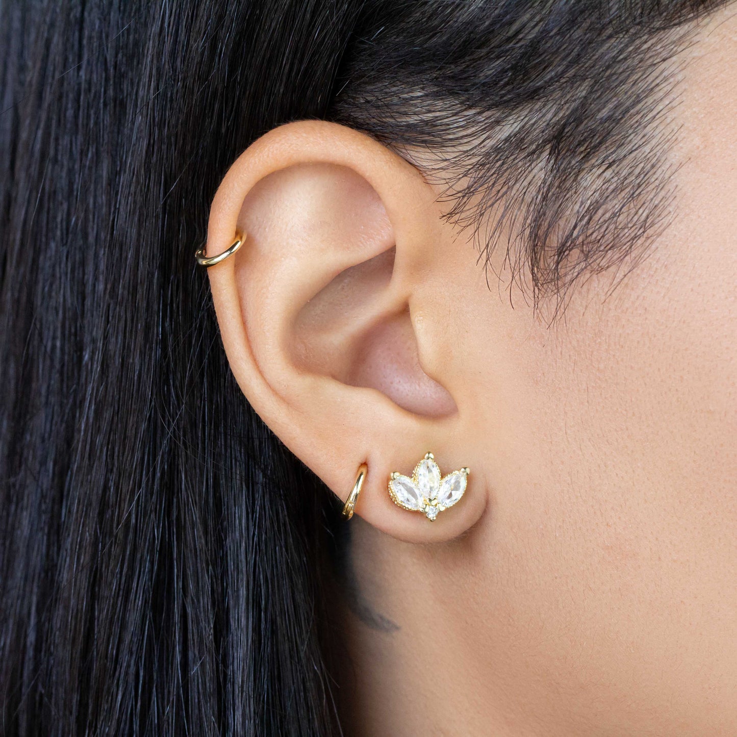 Boucles d'oreilles empilables vintage en forme de fleur de lotus