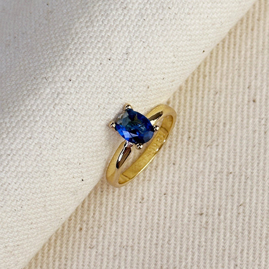 Bague solitaire bleu royal en or rempli 18 carats