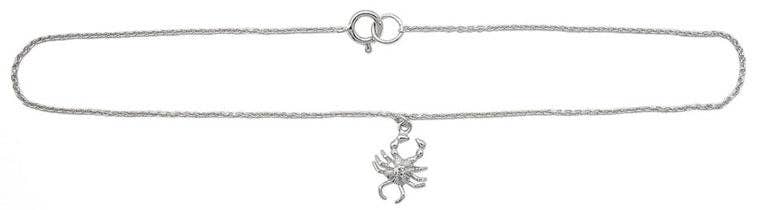 Bracelet de cheville en argent sterling de 9,5 pouces avec breloque en forme de crabe en zircone cu