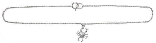 Chaîne de cheville en argent sterling de 9,5 pouces avec breloque en forme de crabe en zircone cu